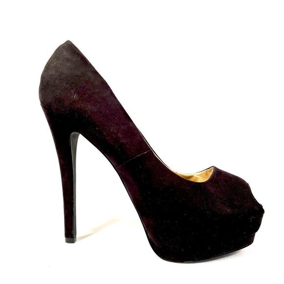 BLACK SUEDE CHARLOTTE RUSSE® PEEP TOE SIZE 8 - Picture 1 of 6